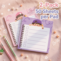 2 PCS Cute Sticky Notes, 100 Sheet, Kawaii To Do List Memo Pads, Cartoon Student Checklist Notepad, Self-Adhesive Reminder Notes