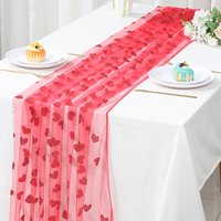 1Pcs Valentine's Day Red Heart Net Table Flag Bridal Party Table Decoration Anniversary Party Supplies