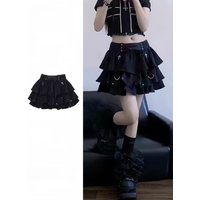 Y2K Gothic Punk Tiered Mini Skirt Lace-Up Detail Cross Charm Black Japanese Sweet Style Harajuku Subculture Outfit 2026 Spring