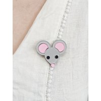 New Pink ears Mouse Brooches for Women White Gray Colors Acrylic Jewelry Collar Brooch Pins Fashion Accessories