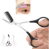1Pcs Safe Eyebrow Trimmer Stainless Steel Eyebrow Scissors with Comb Hair Removal Shaver Eyebrows Shaping Makeup Tool for women