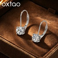 OXTAO 6.5mm/8mm Certified D Moissanite Clip Earrings Minimalist Design Dangle Drop Earrings for Women 14K Gold Filled Jewelry