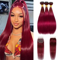 Burgundy 99J Human Hair Bundles With 4x4 Closure 12A Straight Bundles Human Hair Weft With Closure 100% Brazilian Remy Hair