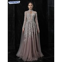 Modest High Collar Cape Sleeve Mother Of The Bride Dress For Wedding Luxury Beaded Evening Dress Customized A-line Prom Gown