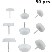 50pcs Furniture Feet Nails Stick-on Glide Skid Pad Screw-in 14/18/20mm Lat-Bottom Round Chair Table Leg Protector White Plastic