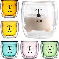 Creative Glass Mug Transparent Double Walls Glass Mug Cartoon Bear Coffee Mug Milk Juice Cute Cup Christmas Mug for Girlfriend