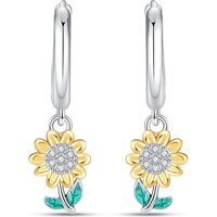 Hot Sales 925 Sterling Silver Sunflower K Gold Pendant Hoop Earrings For Women Fine Birthday Anniversary Jewelry Gifts