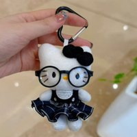 Sanrio Hello Kitty Kawaii Super Cute Glasses Doll Bag Decoratio Cartoon Cute Plush Doll Keychain Giving Christmas Gifts To Girls