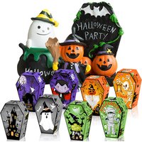 12PCS New Halloween Theme Coffin Style Gift Box Vampire Skull Pumpkin Spectre Dark Castle Cute Printed Party Snack Candy Bag