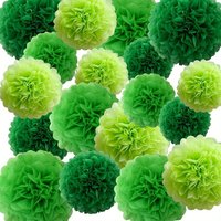 18-Pack Tropical Green Tissue Paper Pom Poms - Easter Spring Baby Shower Wedding Birthday Garden Home Decor Hanging Decor Hawaii