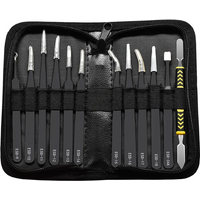 12Pcs/Set Precision Tweezers ESD Anti-static Stainless Steel Elbow Straight With Bag Repair Maintenance Tool Industrial Tweezers