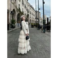 Puffy Skirt Women's High Waist Layered Heavy Embroidery Mesh Cake Skirt Bouncing Mood Korean Style Commute Casual Skirt