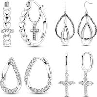 Shiny 925 Sterling Silver Cross&Water Drop&Oval Earrings Ladies' Luxury Wedding Jewelry