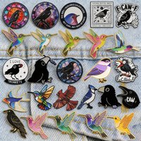 Colorful Crow & Hummingbird Enamel Pins Glass Style Bird Brooches for Backpacks Gothic Lapel Badges Jewelry Unique Gifts