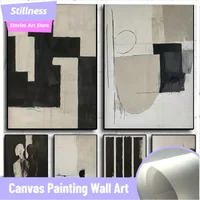 Stillness Stories frameless Minimalist Abstract Neutral Black Beige Simple Geometric Figure Boho Poster Canvas Painting Wall Ar