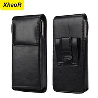 Universal Leather Mobile Phone Waist Bag For iPhone 17 16 15 Pro Max Samsung Xiaomi Vertical Cell Phone Belt Clip Holster Cover