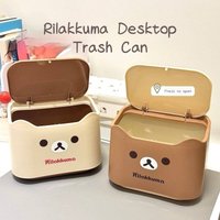 Rilakkuma Cute Cartoon Desktop Trash Can Press To Open Small Waste Bin For Home Bedroom Office Car Desktop Storage Container