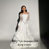 NFYN White Prom Dresses Off the Shoulder Full Sleeve Celebrity Dress with Glitter Sequin Evening Dress Cut Out A Line Customized