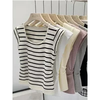2026 Summer Spring Striped Tank Tops Women Sleeveless Knitted T-Shirts Crop Tops Female Elastic Slim Casual Vests Pullover Camis