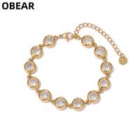 18K Gold Plated Stainless Steel Round Cubic Zirconia Bracelet Adjustable Extension Link Chain Women Sparkling CZ Bracelets