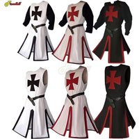 Men Medieval Cosplay Robes Templar Knight Crusader Surcoat Long Sleeve Short Sleeve Mens Tops Reenactment Costume