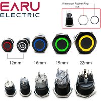 12/16/19/22mm Waterproof Metal Push Oxidized Black Button Switch LED Light Momentary Latching Car Engine Power Switch 5V 12V 24V