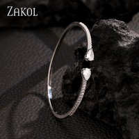 ZAKOL Fashion Blue Water Drop Cuff Bracelets Bangles for Women Cubic Zirconia Girls Bracelet Wedding Party Jewelry Gifts BP2218