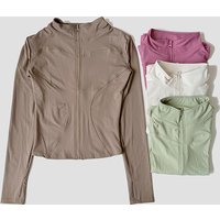 Yoga Tracksuit Women's Standing Collar Long Sleeved Sports Jacket Running Training Gym Fitness Top Windproof Suit