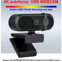 4K 2K Autofoucs Webcam 30fps Full HD Microphone for Gamer YouTube Live Video Calling Meeting Driver Free USB Plug Laptop PC Work