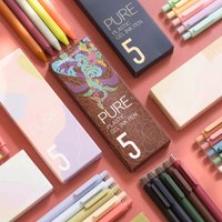 5PCS Retro Colored Gel Pen Set 0.5 mm Kawaii Fine Point Ballpoint Pens School Office Supplies Stationery