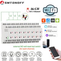 Interrupteur intelligent Tuya WIFI 16 canaux isolés, 16 groupes, avec minuterie, commande à distance par interrupteur externe et commande vocale