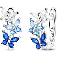 925 Sterling Silver Earrings Flying Gradient Blue Butterfly French Style Hoop Earring For Anniversary Wedding Jewelry Gifts