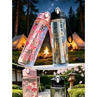 New Creative Trendy Printed Space Cup with a Portable Strap, Pop-Up Lid, Plastic Design, Stylish Straw - For Teens & Adult