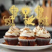YOMDID 24Pcs Cross Themed Cupcake Toppers Glitter Cupcake Picks With Glue Dots for Baptism Celebration Birthday Cakes Decoration