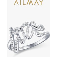 Ailmay Fashion 925 Sterling Silver Clear Zircon Romantic LOVE Finger Ring For Women Wedding Statement Fine Silver Jewelry