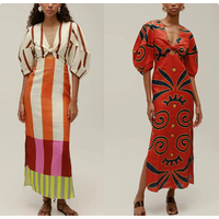Summer Women Linen Material Long Dresses Fashion Chic Print Sexy V-neck Hollow Out High Waist Party Dress Lady Robes