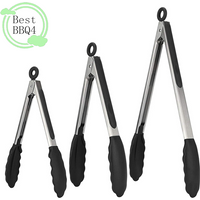(BBQ4)Silicone Tong Kitchen Stainless Steel BBQ Non-Stick Kitchen Utensils Barbecue Cooking Tong With Joint Lock Accessory