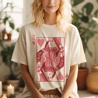 100%Cotton Tee Queen of Hearts Alice in Wonderland Feminist Shirt Retro Boho Vintage Graphic Tee Loose Unisex Y2K Tee Streetwear