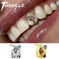 TOPGRILLZ Punk Purple Zircon Star Teeth Grillz Y2K Vintage Single Blue CZ Stone Tooth Caps For Women Men Jewelry Dental Grills