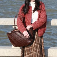 Women's Genuine Leather Handbag Vintage Big Tote Purse Casual Shoulder Bag Cowhide Weaving Shopping Crossbody Bag for Ladies