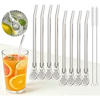 8pcs Filter Tea Straw Spoon Set Reusable Stainless Steel Straw with 2pcs Cleaning Brushes Bar Cocktail Tea Coffee Accessories