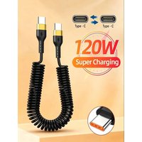 PD 120W Type C To Type C Cable 5A Fast Charge USB C Spring Car Charger Cable For iPhone 15 Series Xiaomi 12 Samsung S23 Macbook