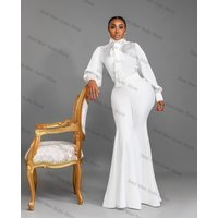 White Women Suit Pants Set 2 Piece Beaded Blazer+Flare Trousers Formal Office Jacket Customized Wedding Tuxedos Cotton Coat