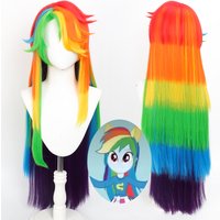 Cosplay Wig Pony Anime Wig Rainbow Dash Anime Game Role-Play Wig Long Rainbow Synthetic Wig with wigcap for Anime Game