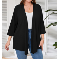 Women's plus-size cardigan, 3/4 sleeve, light and thin, front-opening shawl-style knitted top, casual, soft and draping, suitabl