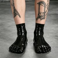 Unisex Black Latex Five Toe Socks Glossy Stretch Rubber Socks Party Events
