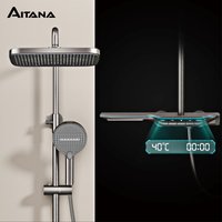 Luxury brass gun gray shower system intelligent LED digital display constant temperature design, dual control bathroom faucet