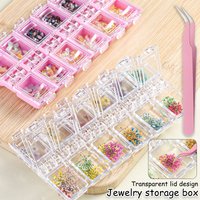 Nail art tool and nail art accessory storage box, transparent 12-compartment accessory/diamond display box, pink nail supplies.