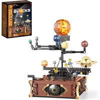 697PCS Solar System Eight Planets Model Idea Rotating Sun Earth Building Blocks with Light Science Education Toys for Kid Gift