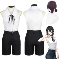 Reze Cosplay Anime Chainsaw Man Reze Cosplay Costume Wig Uniform Shirt Tie Shorts Wig Halloween Costumes for Women Girls Adult